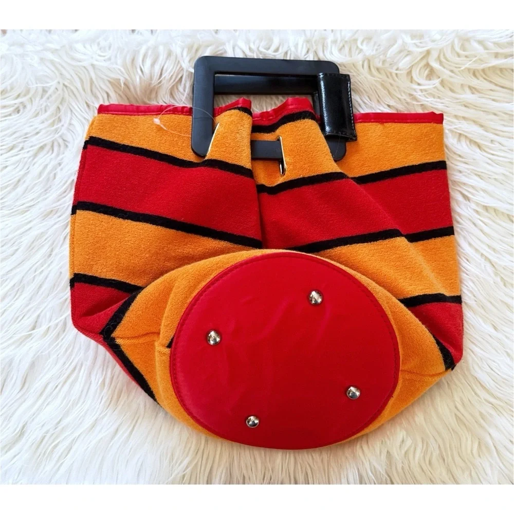 NWT Solid & Striped The Cassie Terrycloth Red & Orange Striped Bucket Purse Bag‌